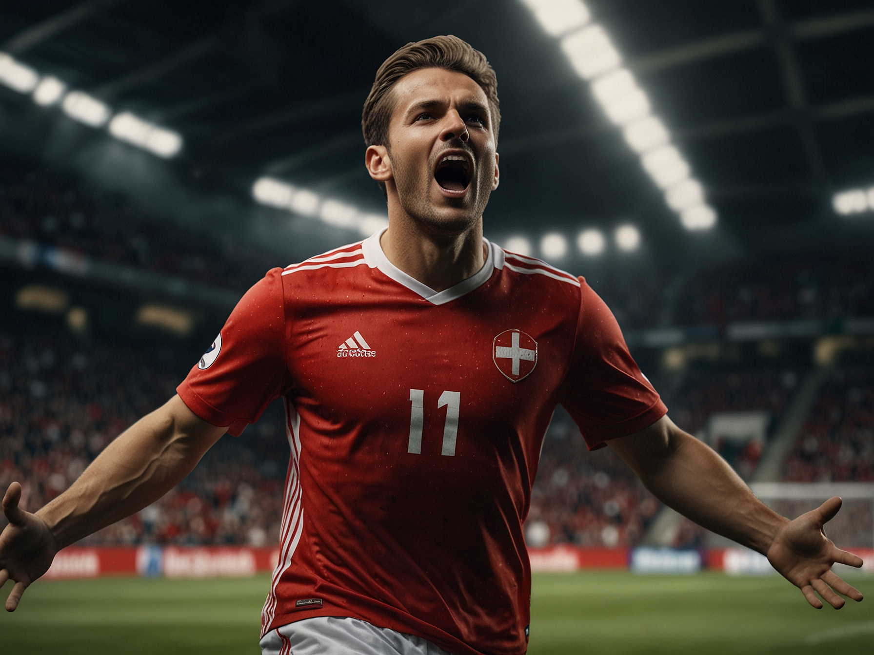 Sportler jubelt nach Tor im Stadion